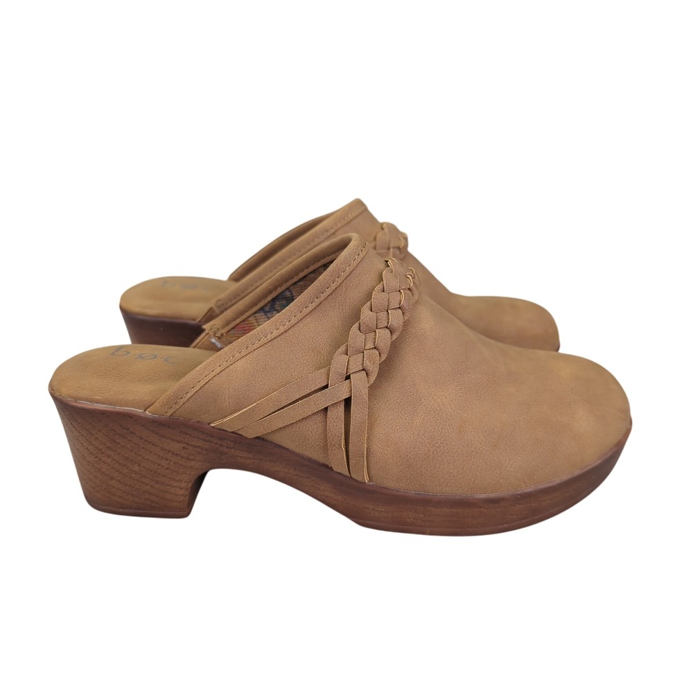 b.o.c Journi Braided Trim‎ Strap Mule Clogs Tan Brown Wooden Heel 8M Womens Born